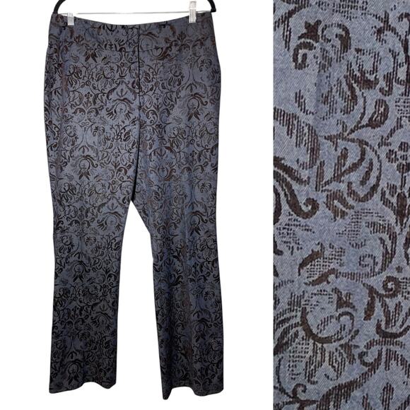 Classiques Entiler Flocked Trousers Broquade Slacks Dress Pants Sz 14 Blue Black - Picture 1 of 5